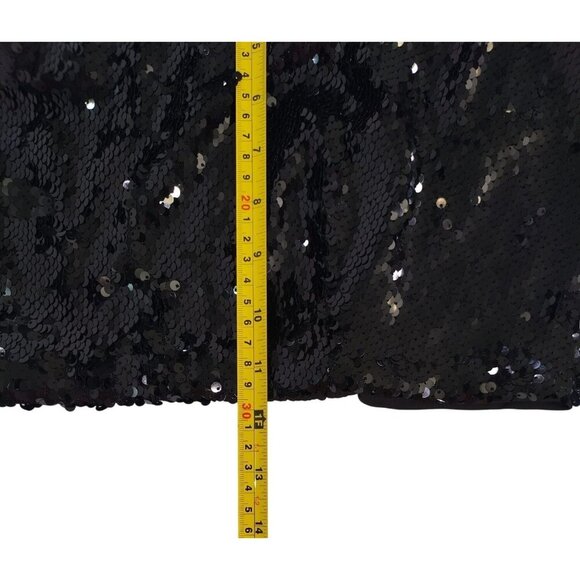 Black Sequin Halter Crop Top With Smocked Back & Adjustable Tie Closure. - Picture 7 of 7